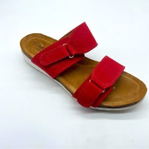 Womens Comfortiva with Pillow Top Coral Red Evita Slide Comfort Sandal Size 9